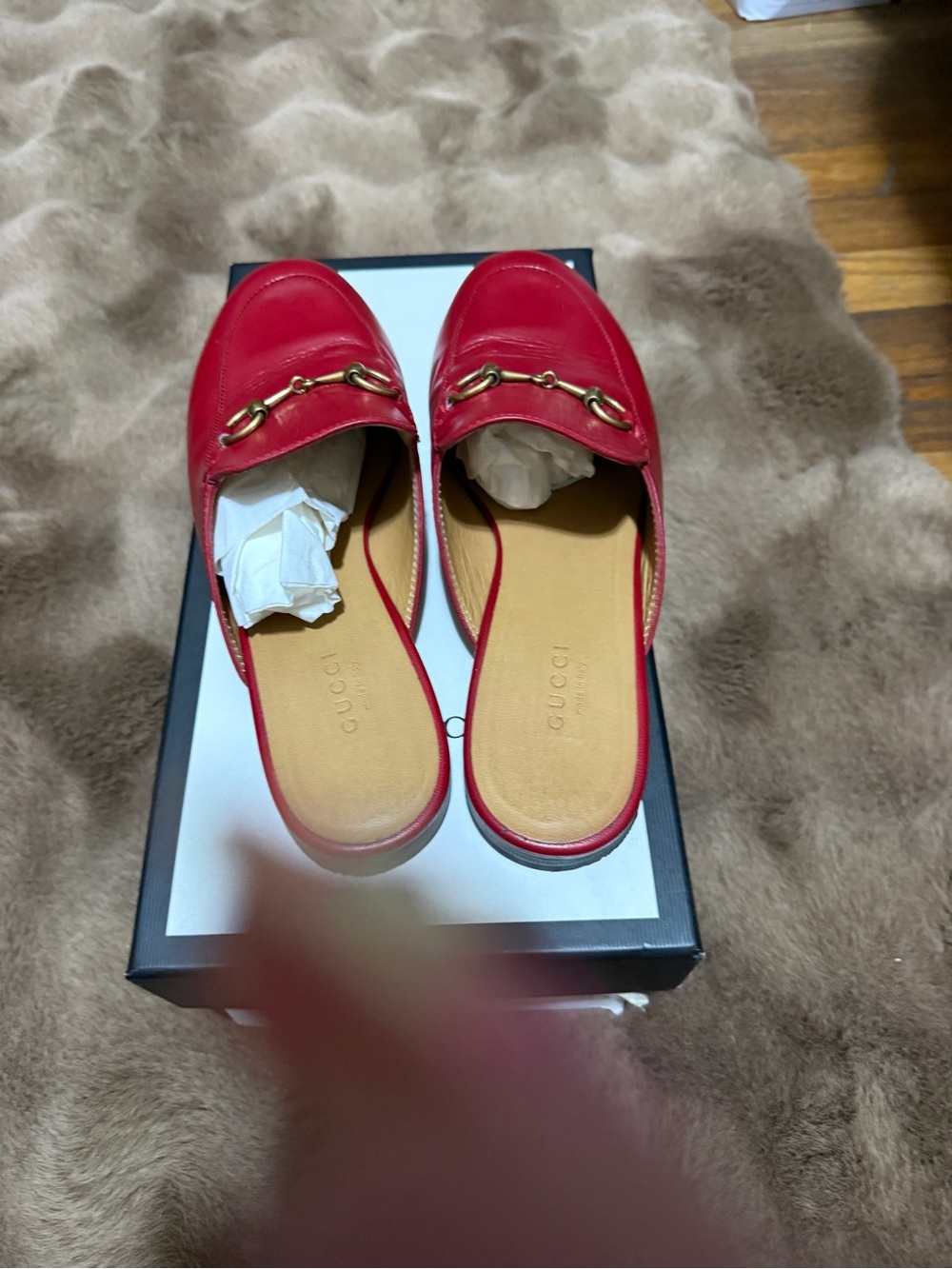 Gucci Red Leather Horsebit Slide Loafers